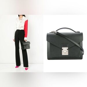 Authentic LOUIS VUITTON black Epi Monceau 28
Hand Bag 2way